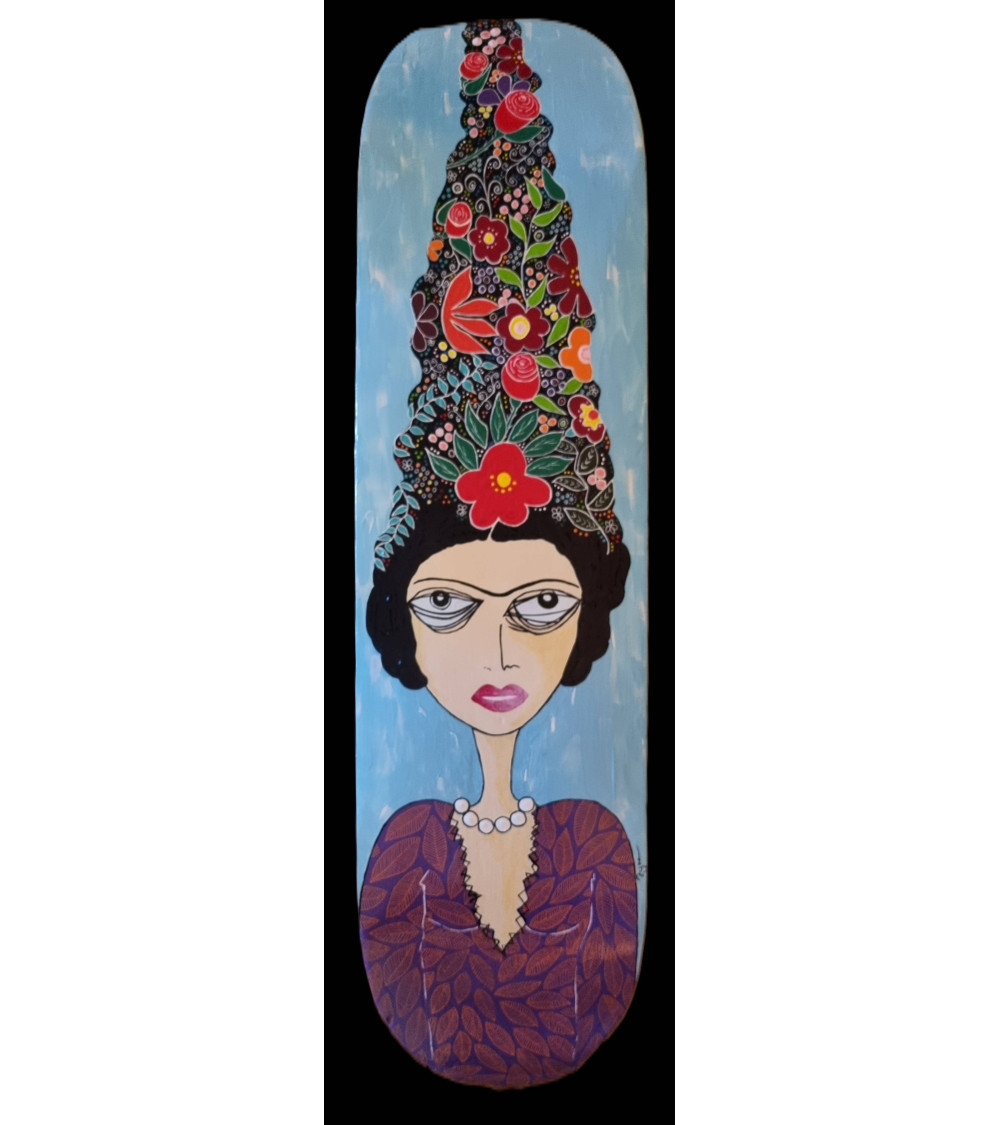 Skateboard peint « C'est Elle » PyM Frida Kahlo Street Art | Madeleine