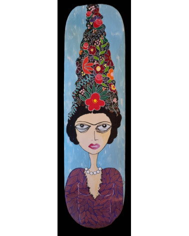 Skateboard peint « C'est Elle » PyM Frida Kahlo Street Art | Madeleine