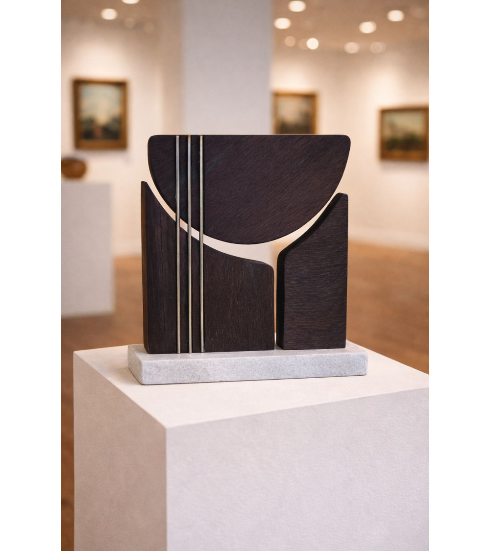 Trivium – Sculpture contemporaine bois et marbre – Marie-Laure Teissei