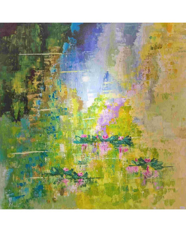 NYMPHÉAS – Nathalie Soulet | Tableau contemporain floral 60x60