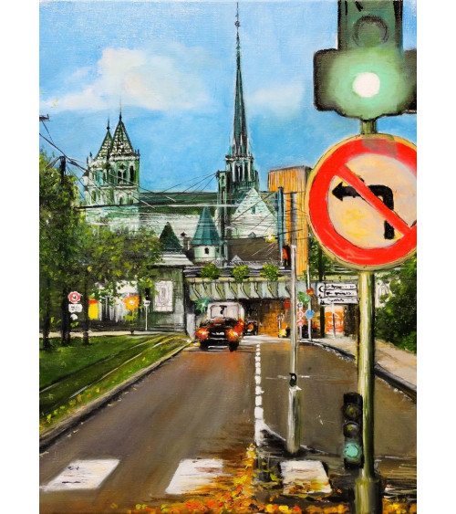 Feu vert à Dijon – Peinture urbaine à l'huile, Oleksandr Puzyr