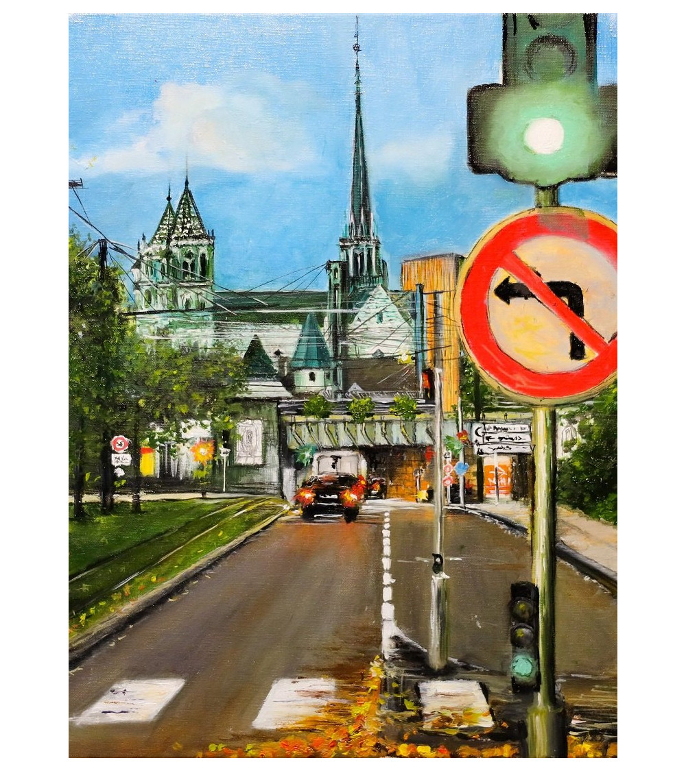 Feu vert à Dijon – Peinture urbaine à l'huile, Oleksandr Puzyr
