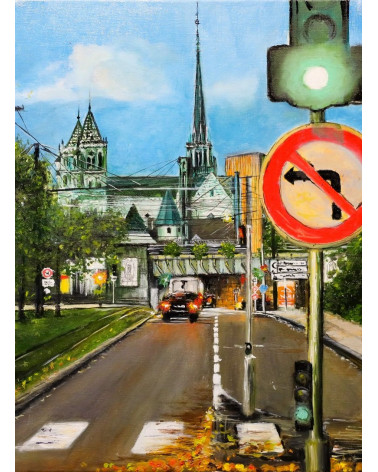 Feu vert à Dijon – Peinture urbaine à l'huile, Oleksandr Puzyr