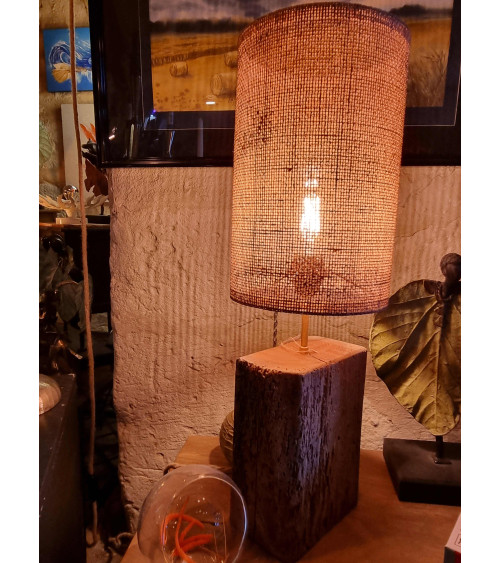 Lampe bûche carrée et jute