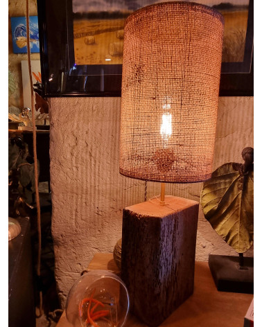 Lampe bûche carrée et jute