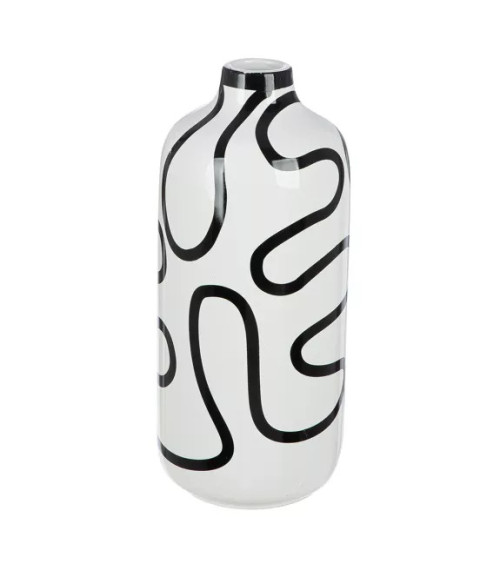 Vase bouteille en céramique blanche, aux lignes noires contemporaines