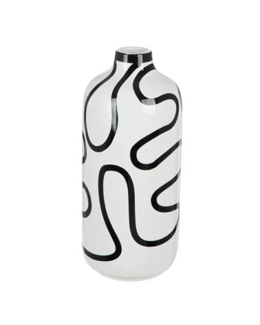Vase bouteille en céramique blanche, aux lignes noires contemporaines