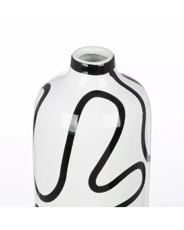Vase bouteille en céramique blanche, aux lignes noires contemporaines