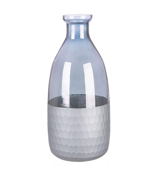 Vase bouteille en verre gris et argent aux accents résolumentcontempor