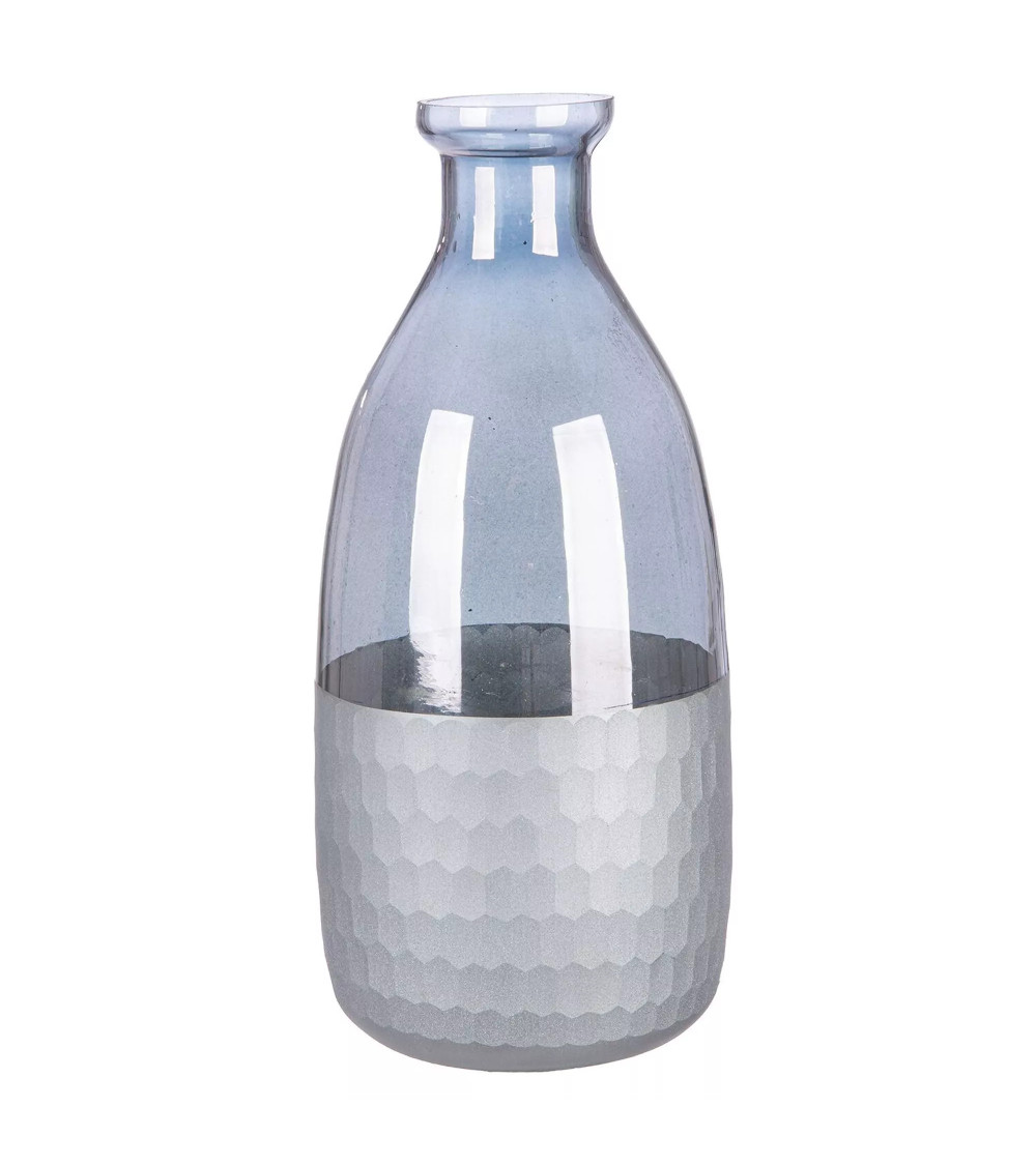 Vase bouteille en verre gris et argent aux accents résolumentcontempor