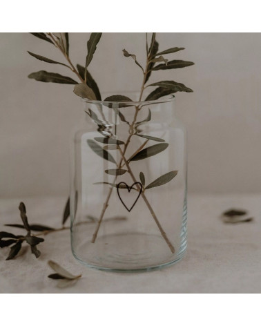 Vase ou photophore, en verre orné, d'un tendre cœur noir en filigrane