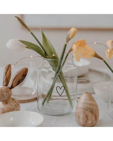 Vase ou photophore, en verre orné, d'un tendre cœur noir en filigrane