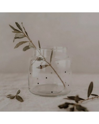 Vase ou photophore, en verre orné, d'un tendre cœur noir en filigrane