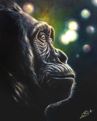 Gorille "Nébuleuse", peinte en 2025 par Constance SCHROEDER.