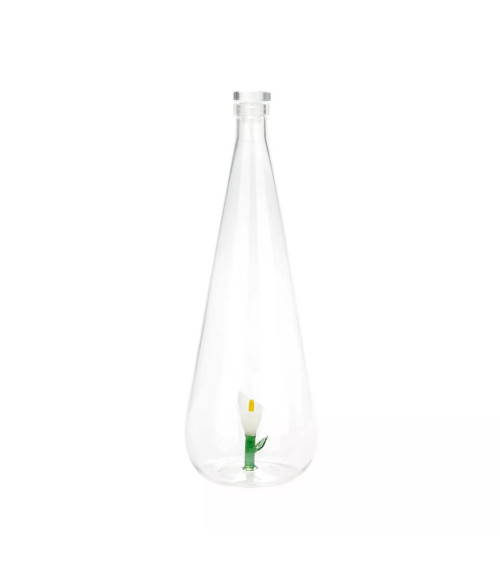 Superbe jolie bouteille en verre borosilicate ornée d'une jolie fleur.
