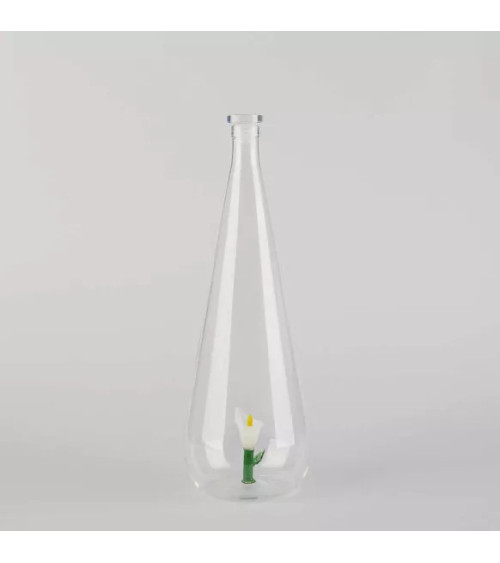 Superbe jolie bouteille en verre borosilicate ornée d'une jolie fleur.