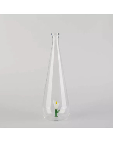 Superbe jolie bouteille en verre borosilicate ornée d'une jolie fleur.
