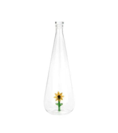 Superbe jolie bouteille en verre borosilicate ornée d'une jolie fleur.