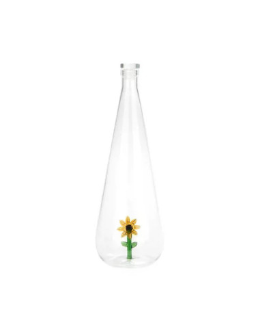 Superbe jolie bouteille en verre borosilicate ornée d'une jolie fleur.