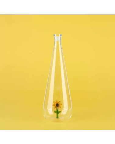 Superbe jolie bouteille en verre borosilicate ornée d'une jolie fleur.