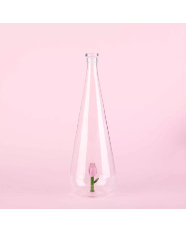 Superbe jolie bouteille en verre borosilicate ornée d'une jolie fleur.