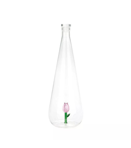 Superbe jolie bouteille en verre borosilicate ornée d'une jolie fleur.
