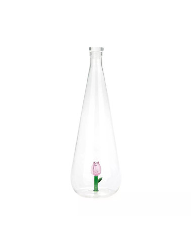 Superbe jolie bouteille en verre borosilicate ornée d'une jolie fleur.