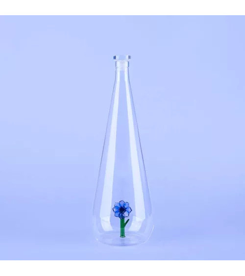 Superbe jolie bouteille en verre borosilicate ornée d'une jolie fleur.