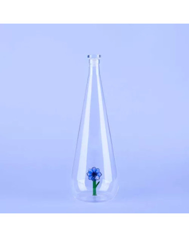 Superbe jolie bouteille en verre borosilicate ornée d'une jolie fleur.