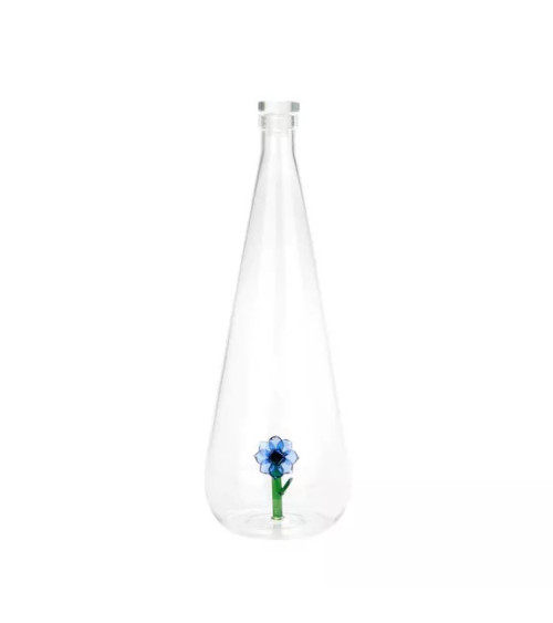 Superbe jolie bouteille en verre borosilicate ornée d'une jolie fleur.
