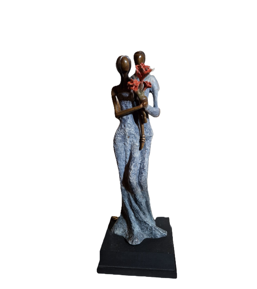 Couple élégant en bronze coulé à la cire perdue par Issouf Bonkoungou.